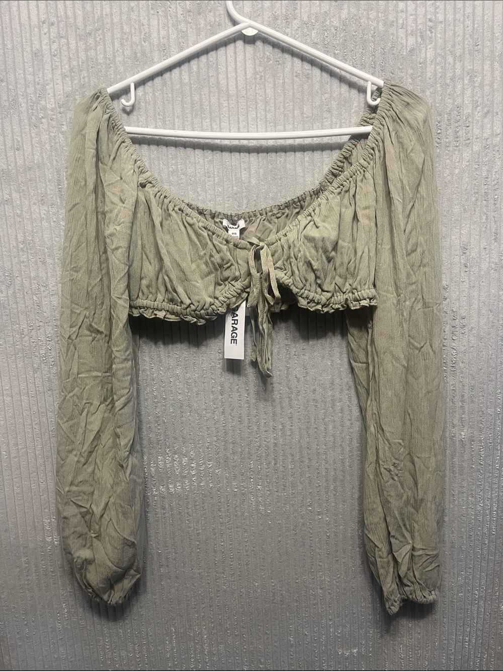 Garage Olive Cropped Peasant Top with Tie Small
